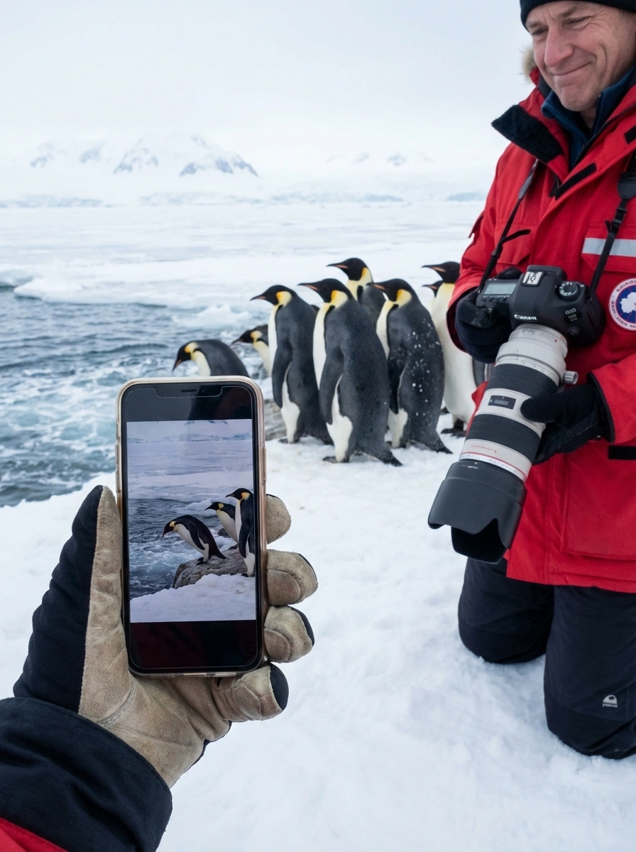 Emperor penguins in Antarctica captured via smartphone